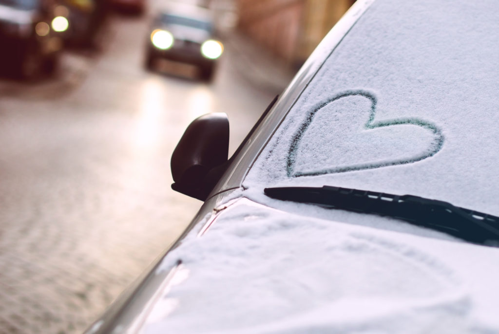 Drawn heart on a car windscreen