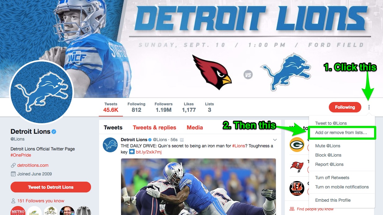 Detroit Lions Twitter Page