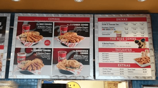 Menu  Raising Cane's