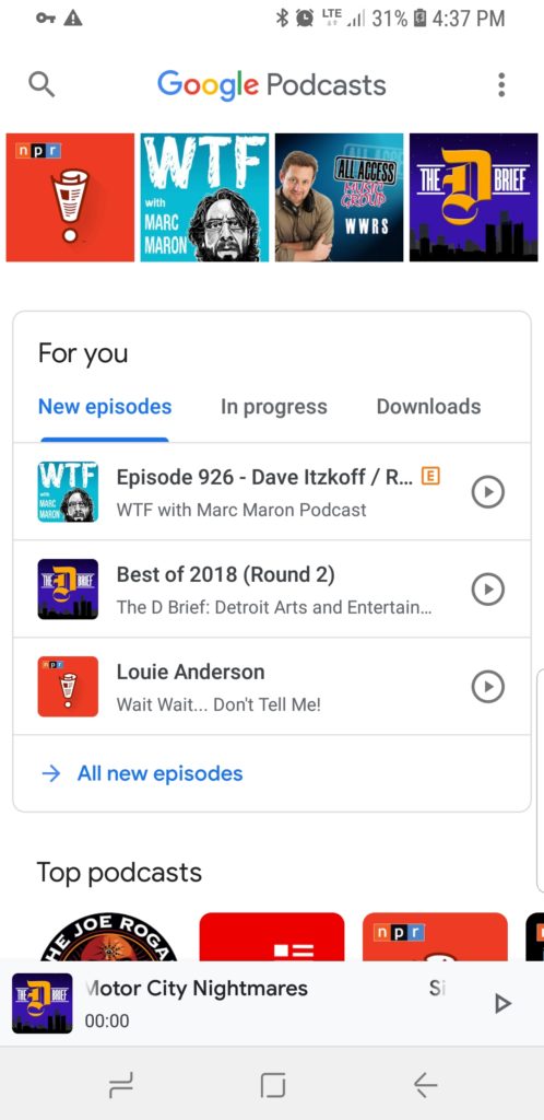Google Podcasts Screen