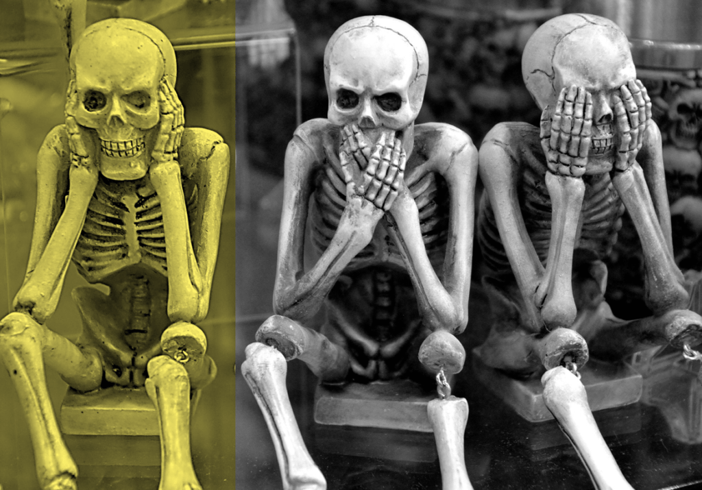 skeletons hear no evil yellow