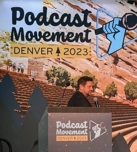 Seth at Podcast Movement Podium