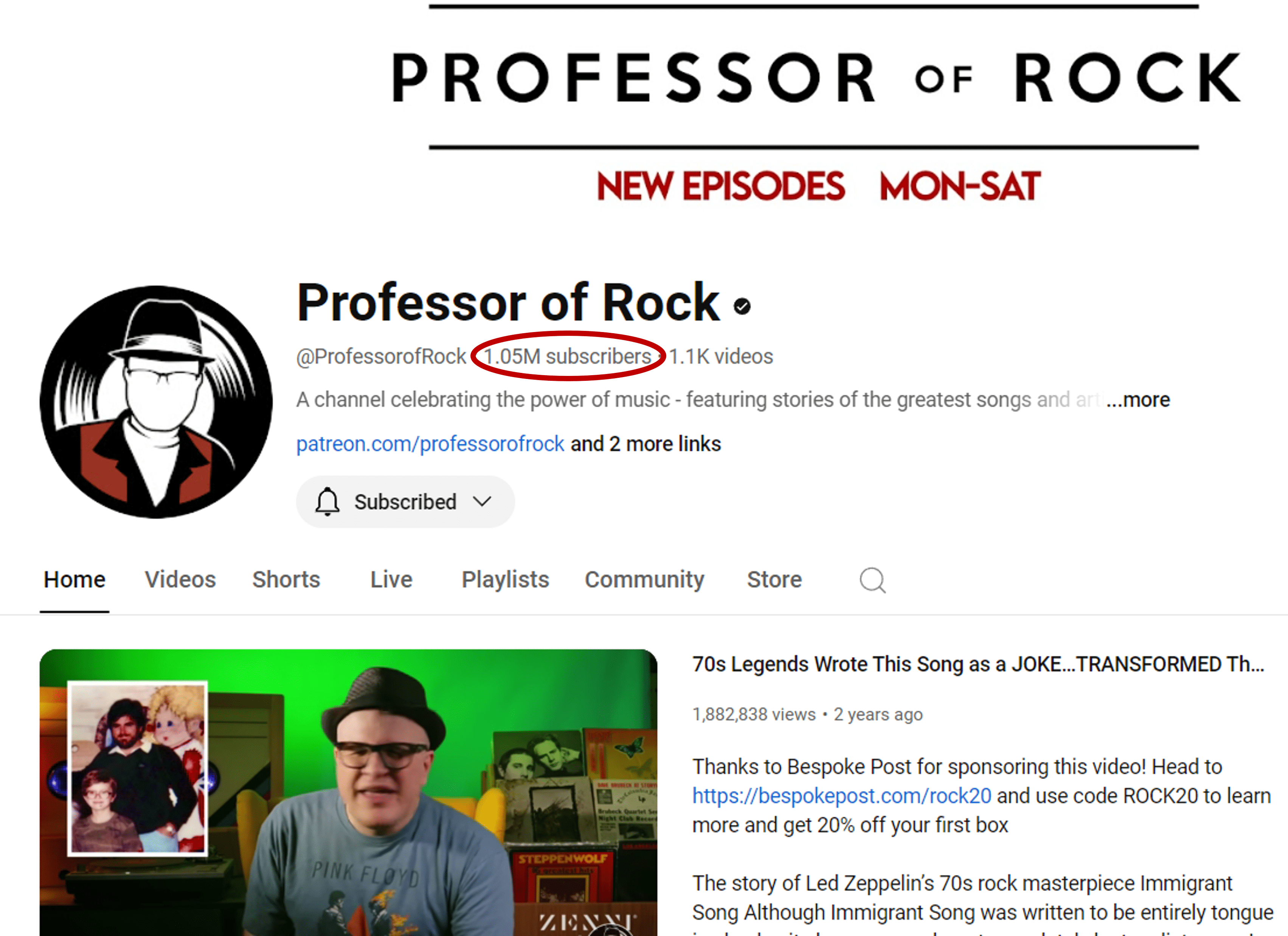 Professor Of Rock Youtube Page