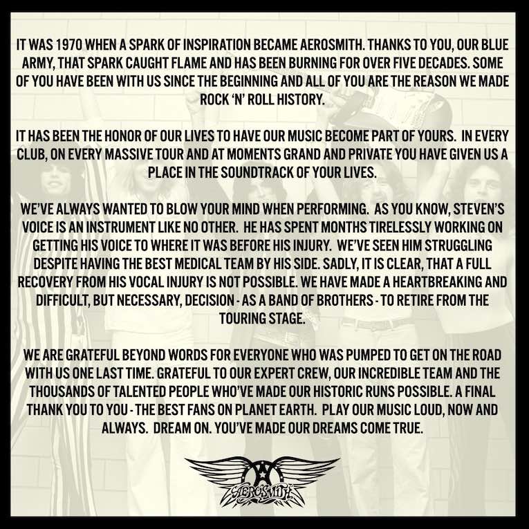 Aerosmith Retirement Statement 2