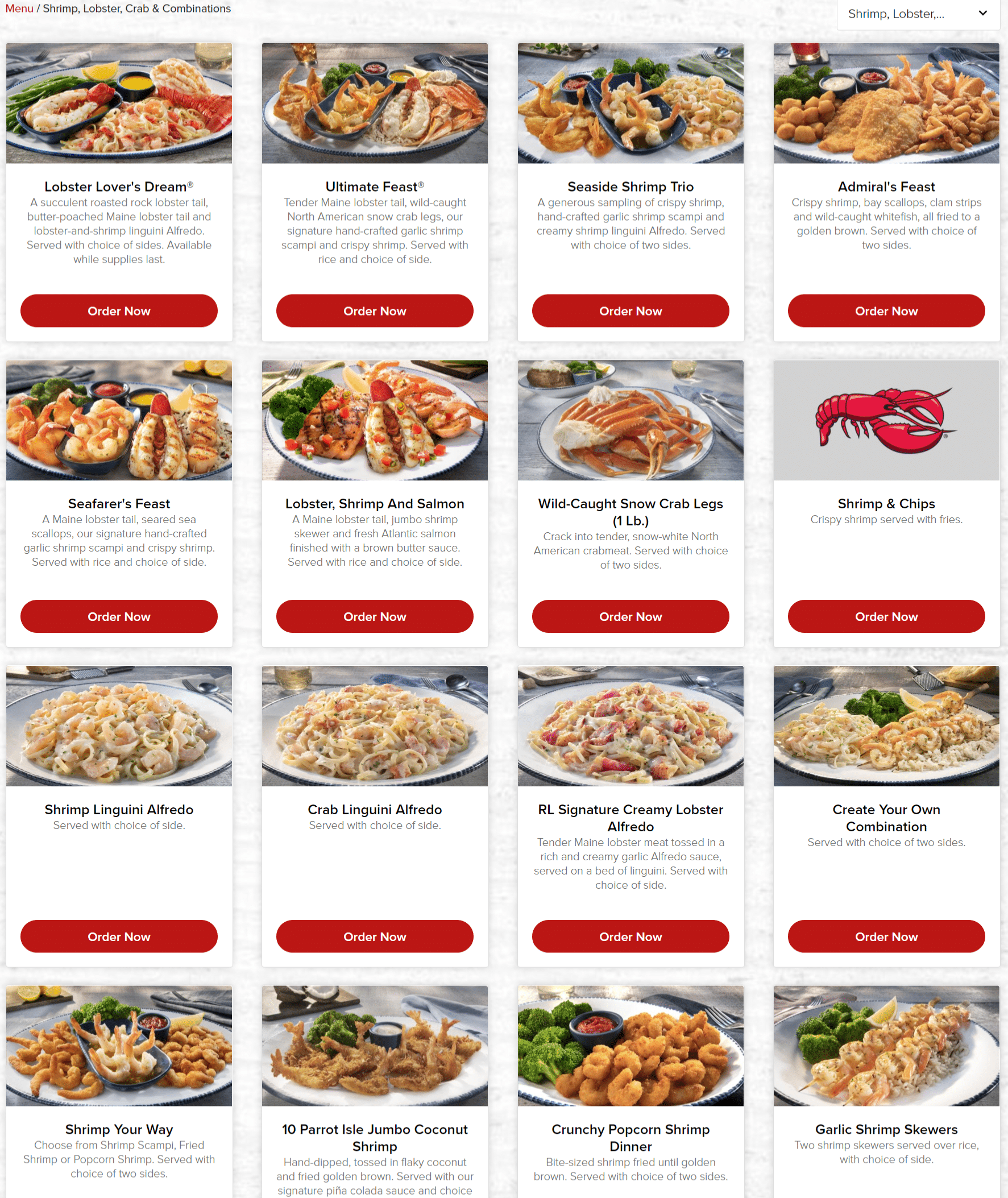 red lobster menu