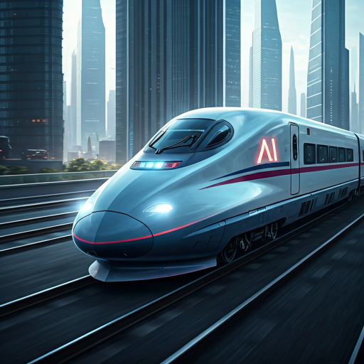 futuristic bullet train w AI letters google gemini