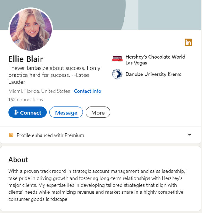 linkedin fake account ellie blair