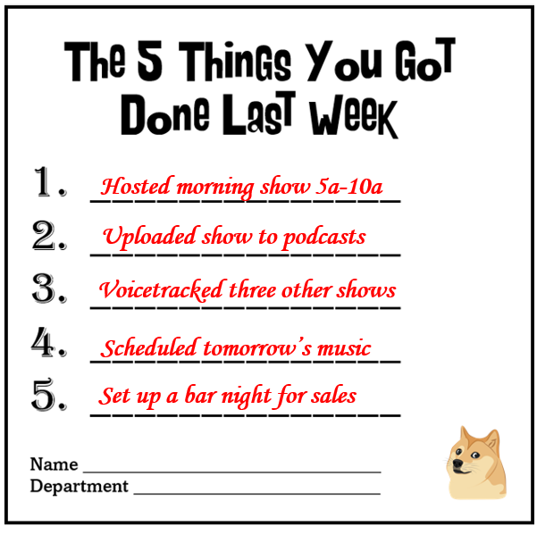 5 things last week pd fill out